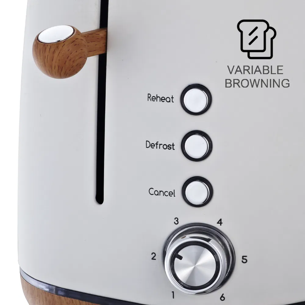 Stainless Steel 2 Slice Toaster Wooden Handle Smart Bread Maker with Chrome Trim