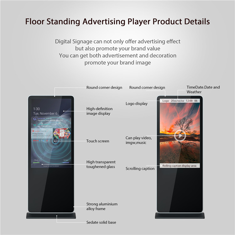 All in One PC Display Advertising Kiosk 43 Inch Super Thin Floor Stand Digital Signage Player Advertising LED Display Price Ad Player