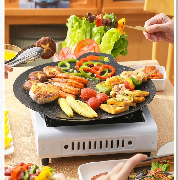Non-Stick Smokeless BBQ Teppanyaki Pan, Home/Outdoor Use, Induction/Gas Stove Compatible, Easy to Clean