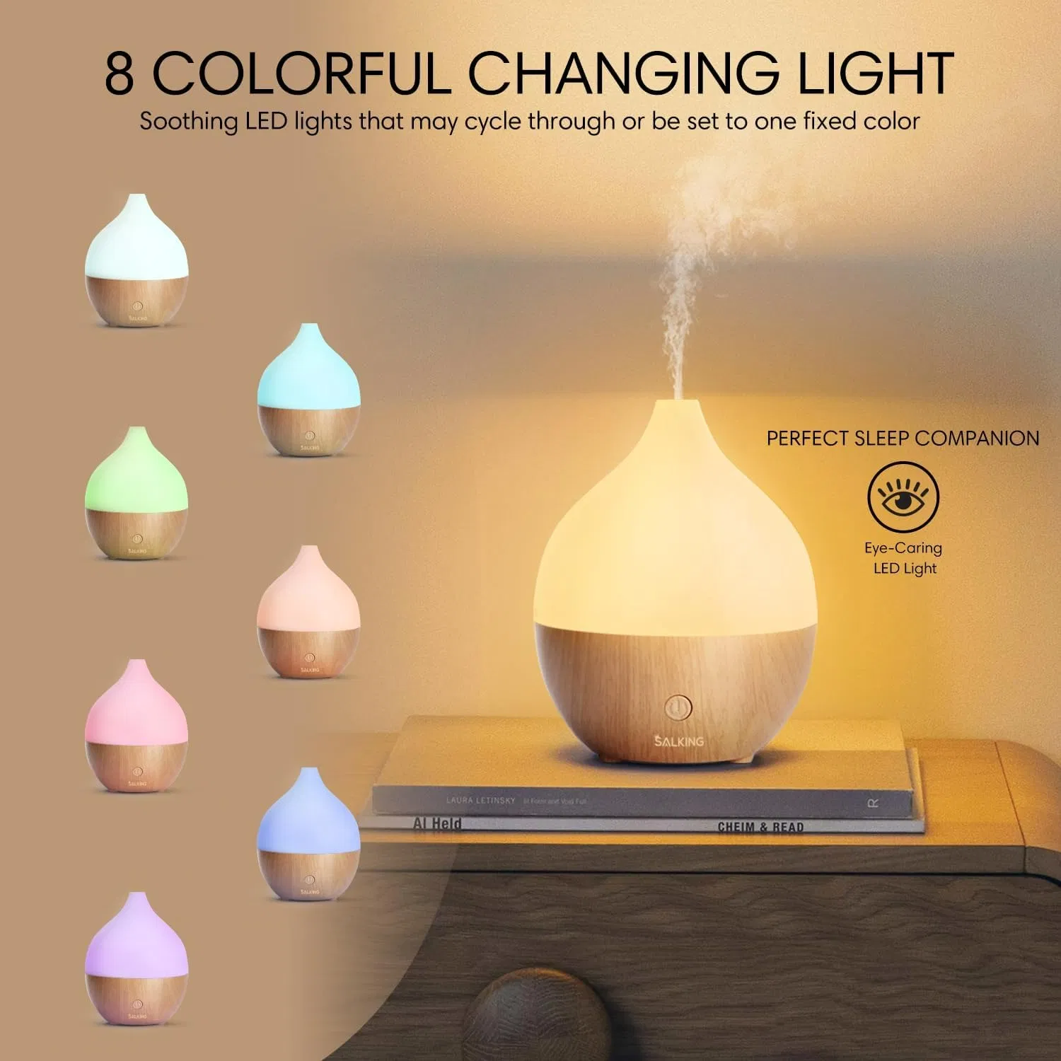Cute Electric Aroma Diffuser, 7 LEDs, Wood Grain for SPA