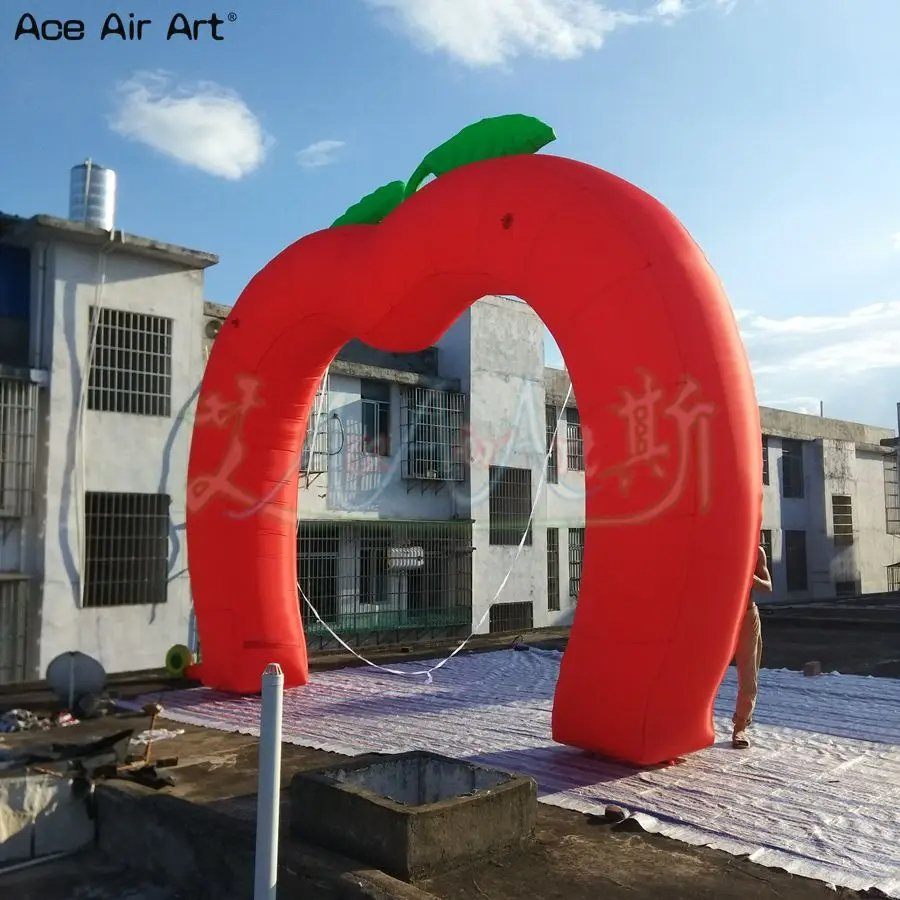 Newly Design 5m Wide Big Red Inflatable Apple Arch for Wedding Party, Playground Decoration Free Air Blower