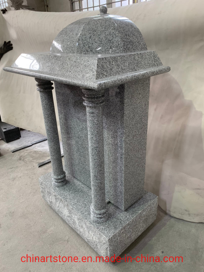 Grey White Granite Tombstone House with Columns for Memorial