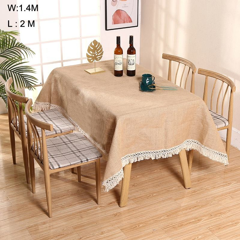 Wholesale 1.2m*2.4m Natural Jute Fringed Table Runner for Home Decoration Elegant Table Cover