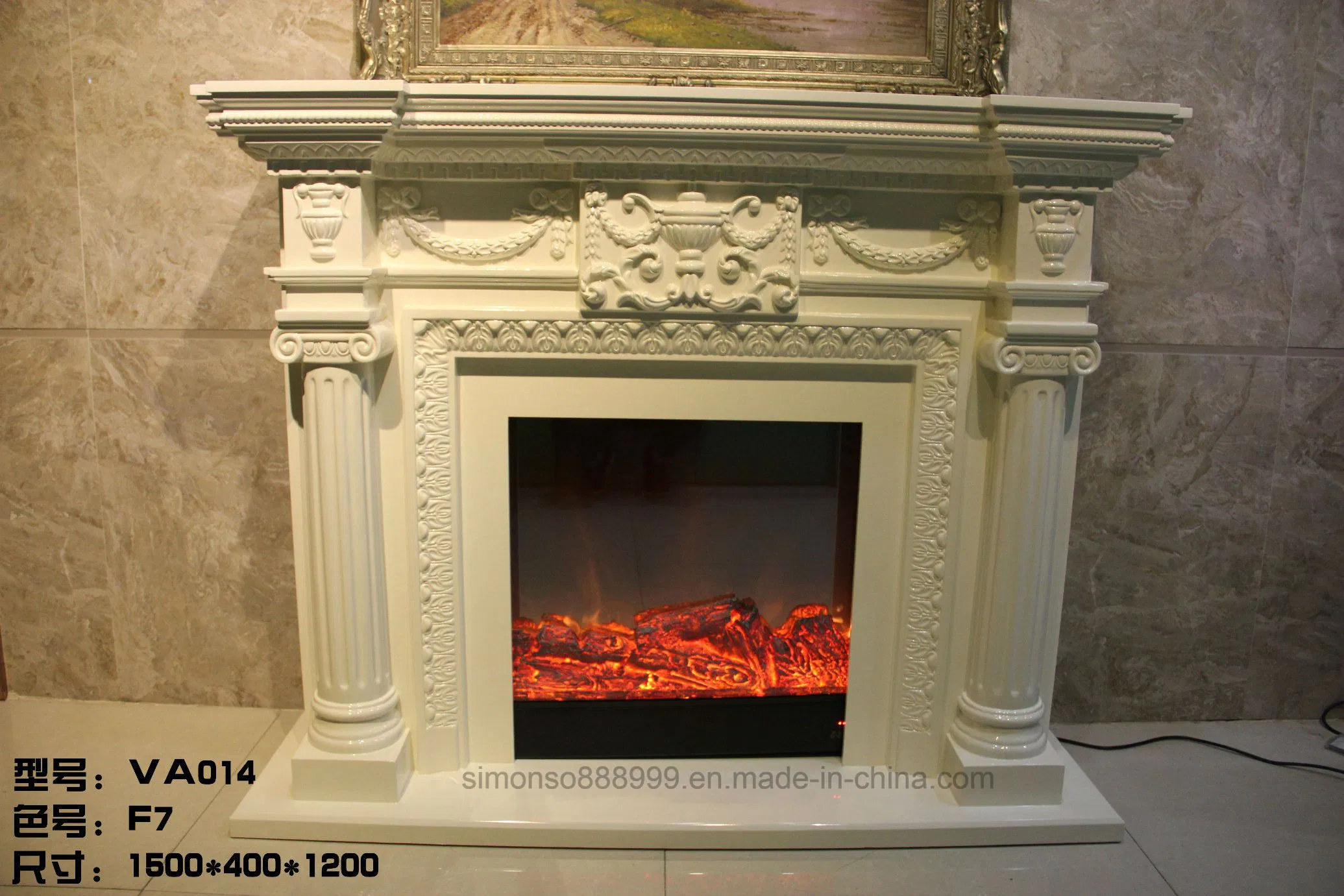 Yellow Marble Culture Design European Electric Fireplace