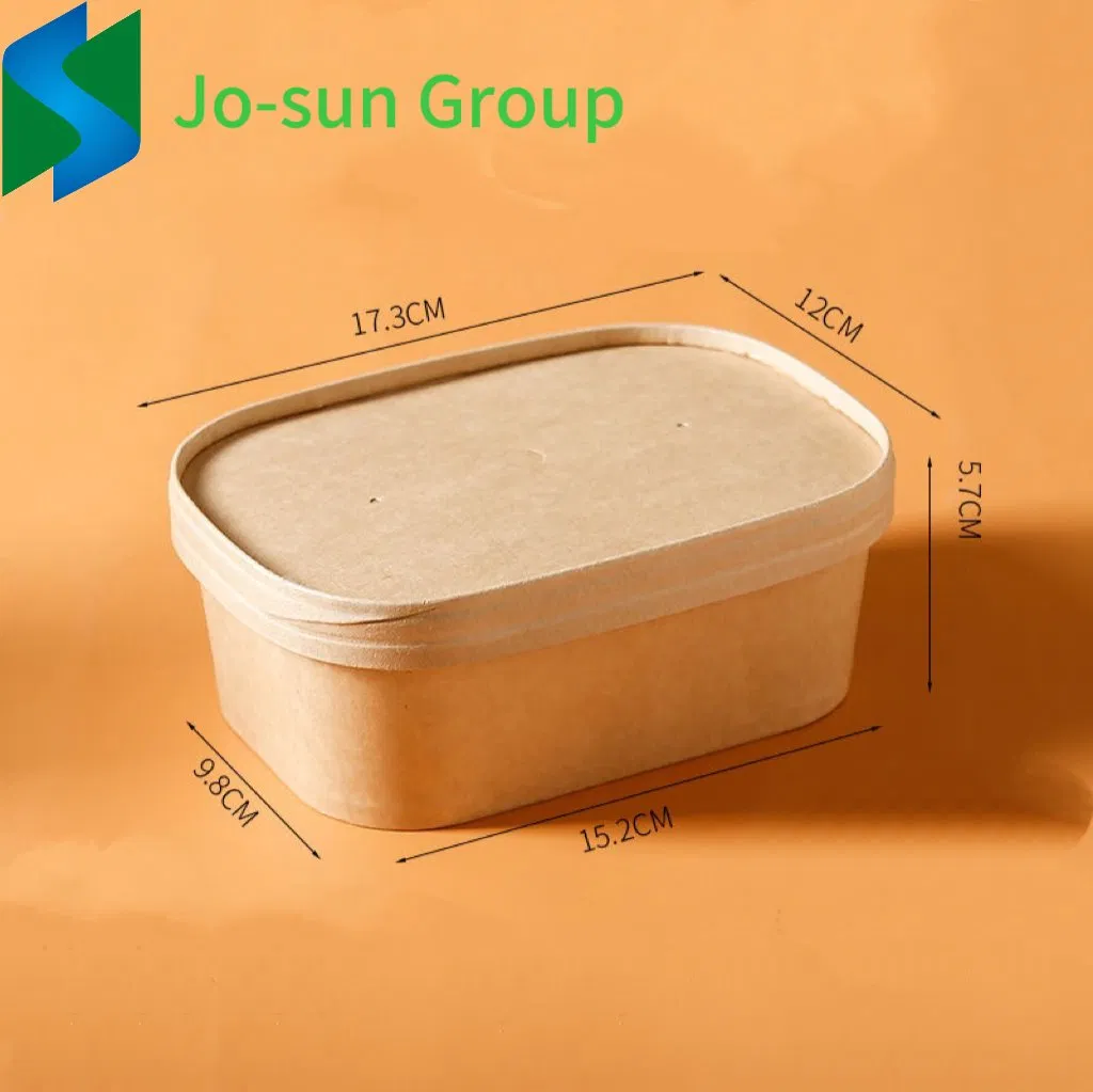 Take Away Paper Food Packaging Bowl Lunch Boxes Kraft Paper Disposable Rectangular Square Salad Bowl with Lid