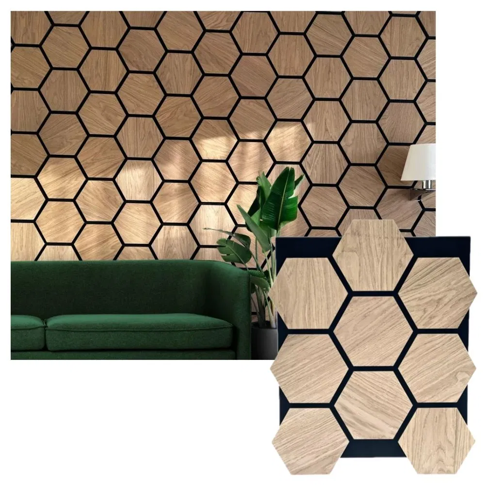 Wholesale Hexagon Absorbs Sound MDF Polyester Akupanels Slatted Wood Acoustic Panel