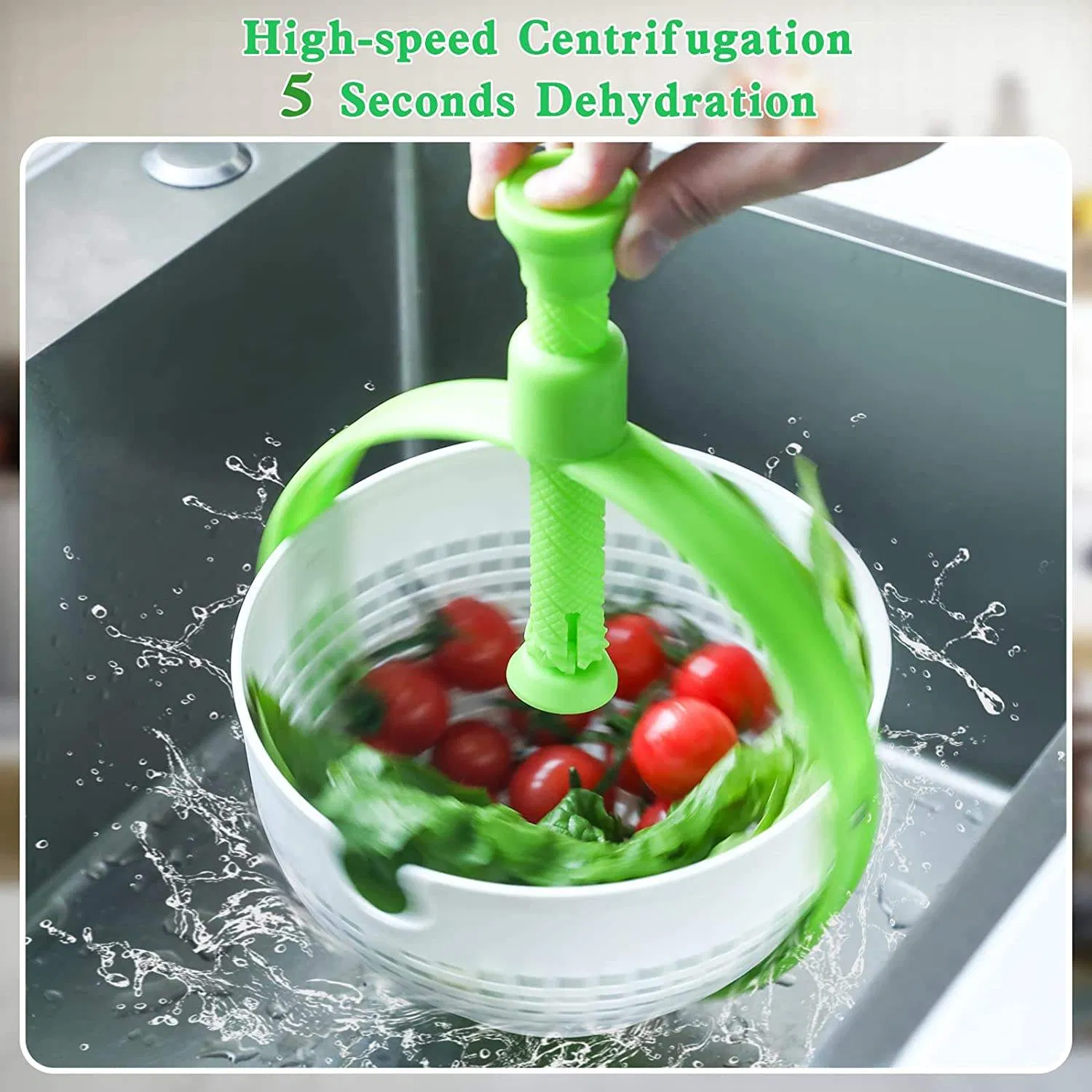 Vegetable Spinner Fruit Washer Multi-Use Collapsible Spinning Colander with Handle