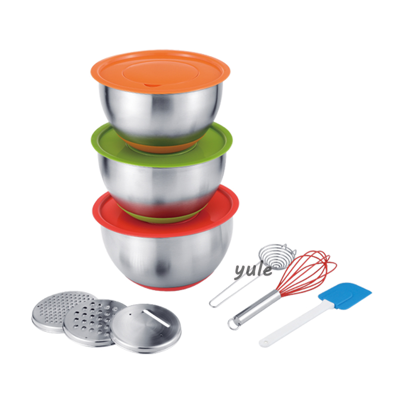House Cooking with Multi-Function Lid Stainless Steel Nesting Mixing Bowl with Grater