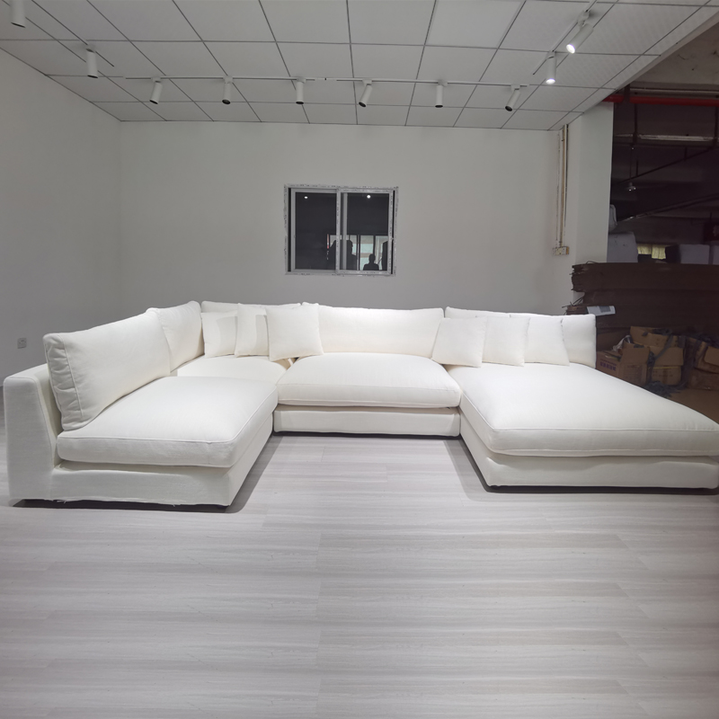 Диван модульный белый льняной U-образный для гостиной