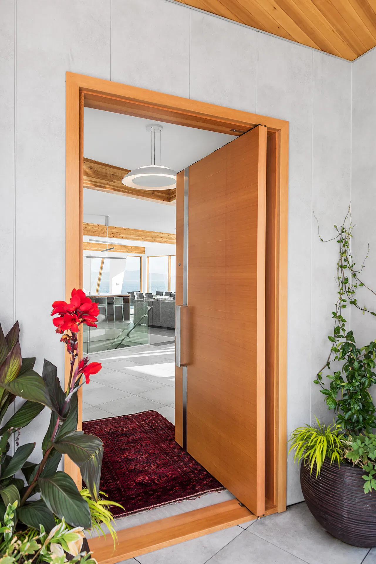 Cbmmart Solid Rubber Wood Main Interior Entrance Pivot Door with Long Handle