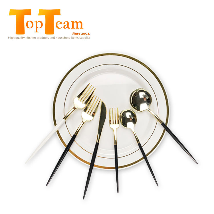 PS Disposable Gold-Plated Boxed Party Takeaway Heavyweight Plastic Cutlery Set Fork Spoon Knife