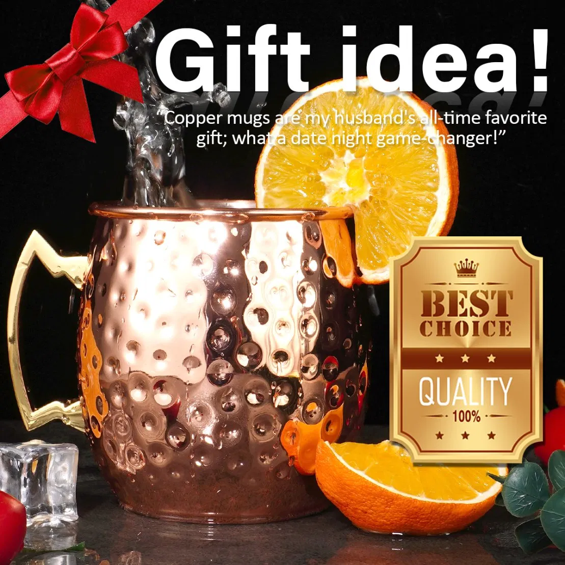Hot Bar Tool 18/8 Stainless Steel Cooper Hammered Moscow Mule Cocktail Mug