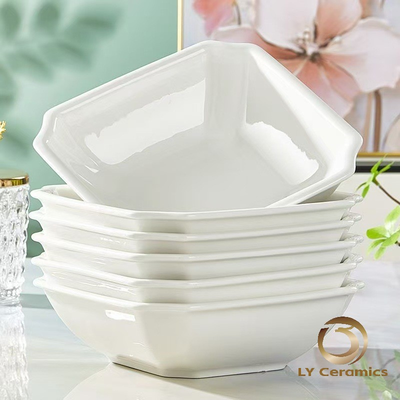 Stylish White Porcelain 8.5 Inch Octagonal Bowl for Modern Table Settings Porcelainware Ceramic Kitchenware Tableware