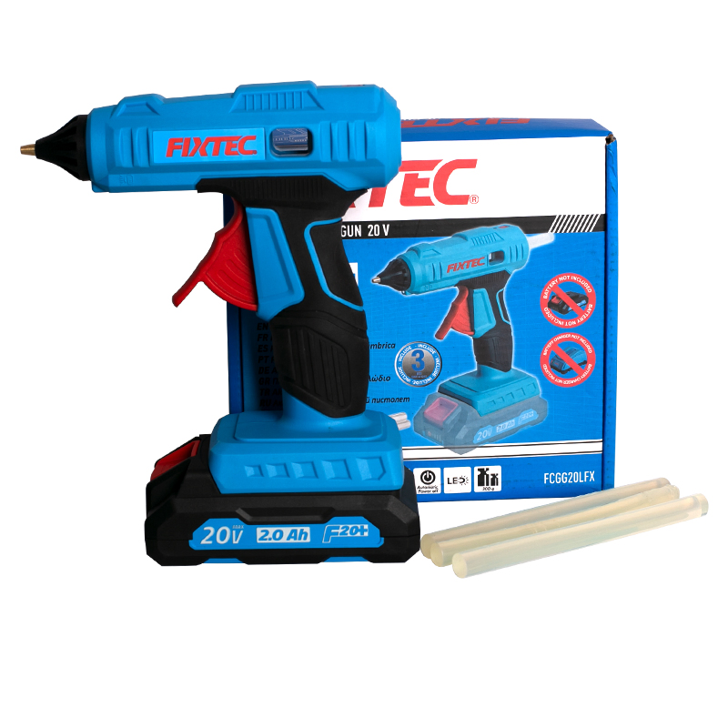 Fixtec Heavy Duty 20V Lithium Ion Battery Cordless Hot Glue Gun with 3PCS 11.5*150mm Glue Sticks