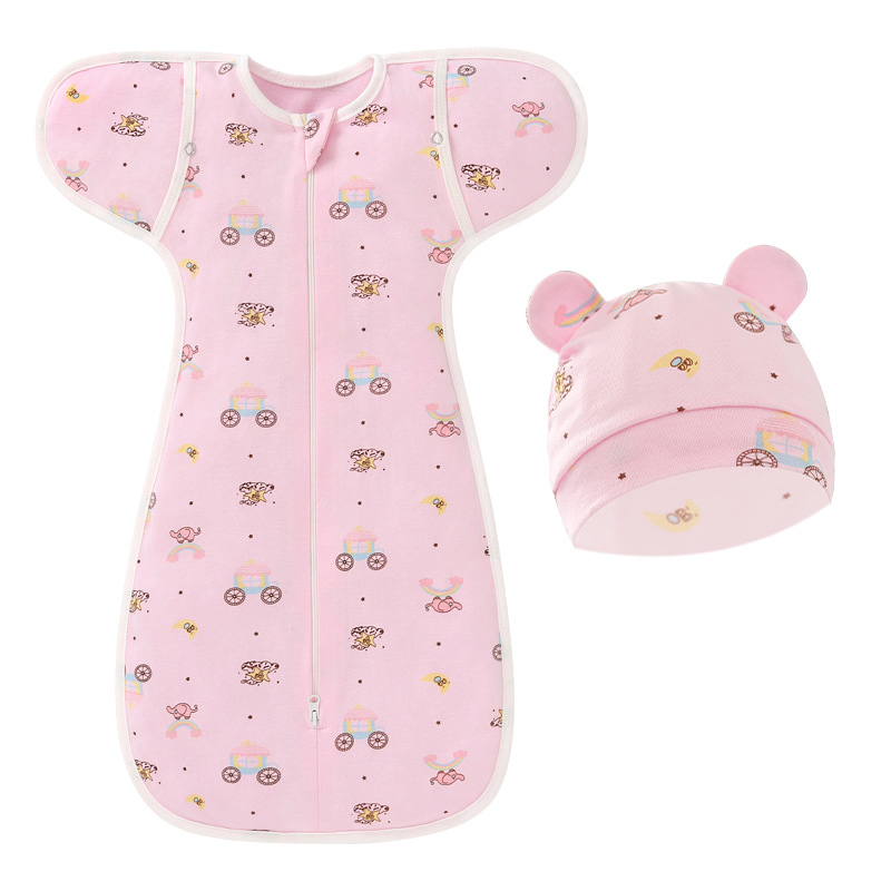 2.5tog Soft Cotton Baby Blanket Sleeping Bag Swaddle with Matching Hat Set