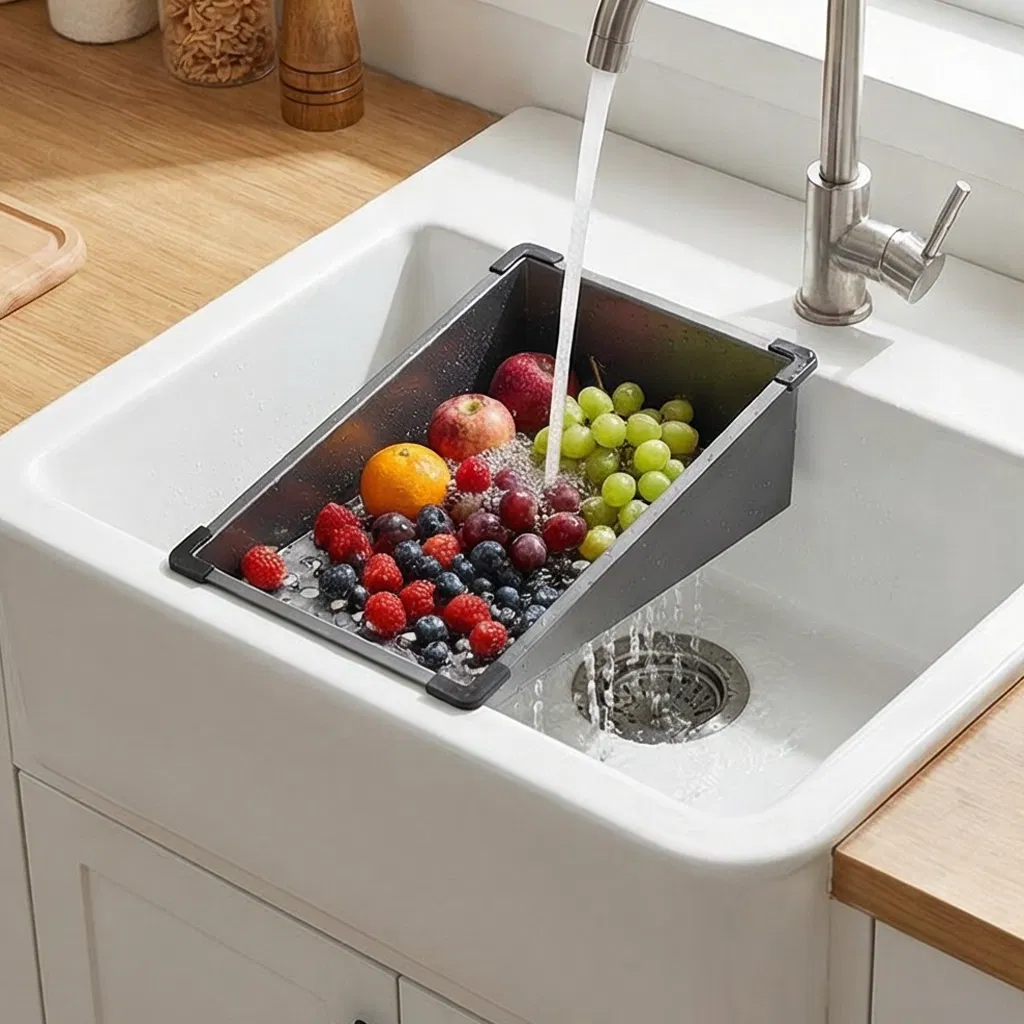 Stainless Steel Versatile Sink Colander and Washing Basin for Easy Food Prep