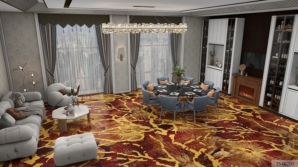 Custom Red Gold Color Flooring Rug Wool Luxury Commercial Hotel Dining Hall Floor Axminster Carpet