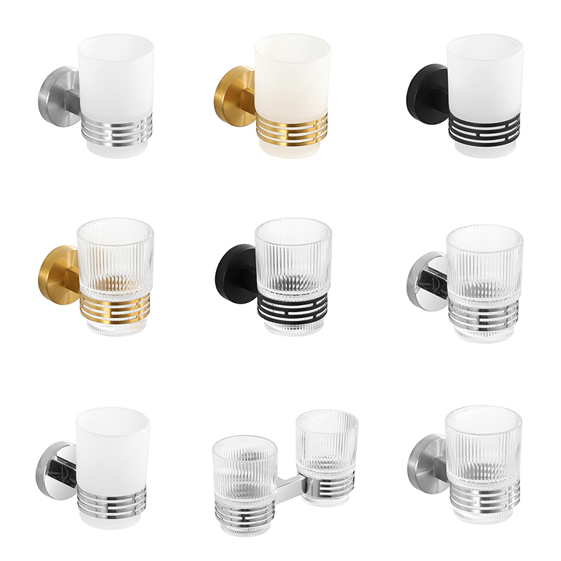 304 Stainless Steel Wall-Mounted Toothbrush Tumbler Holder Hotel-Grade Clear/Frosted Cup Rack for Bathroom