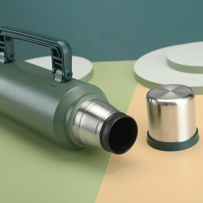 Hammerstone Painting Green Vacuum Flask Long-Time Heat Insulated Stainless Steel Kettles with Handle for Trip