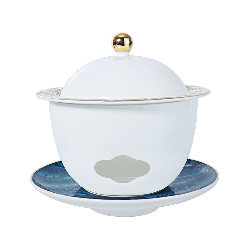 Tea Party Gold Edge Porcelain Cubilose Soup Bowl Blue Bone China Tureen