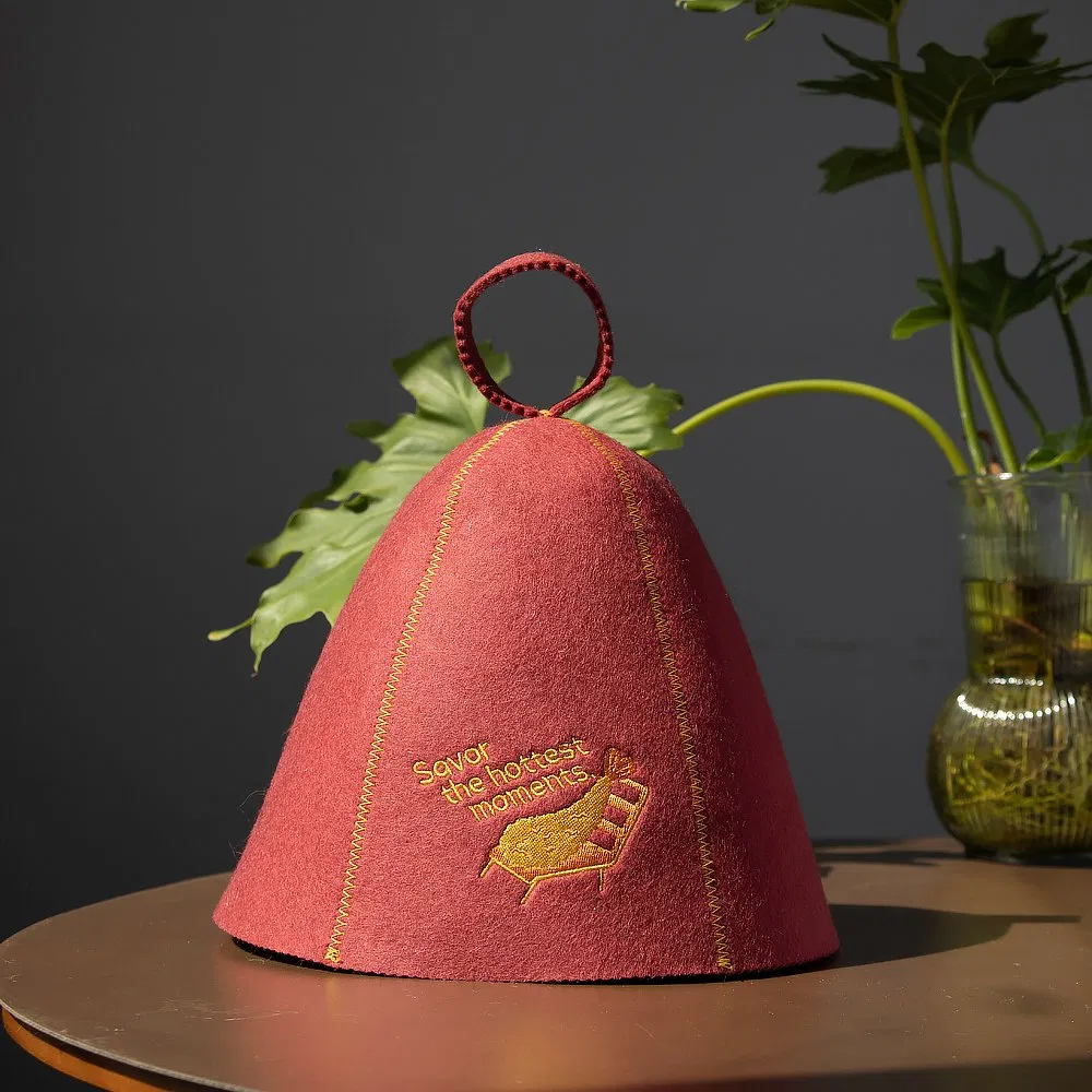 Customized Logo Nature 100% Wool Felt Sauna Hat Uni-Body Hat for Sauna