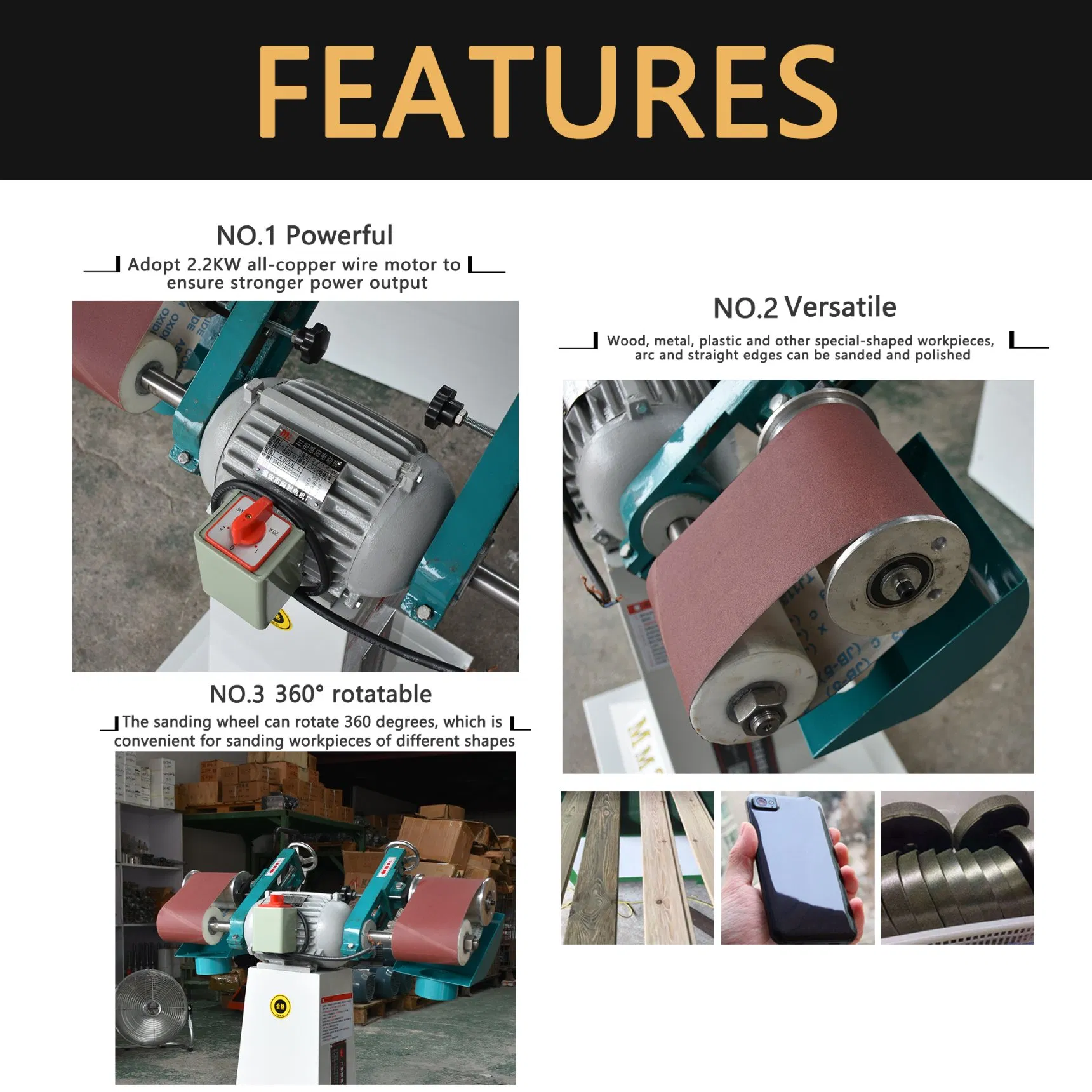 Polishing and Grinding, Double-Head Sander Metal and Woodworking Belt Sander Machine