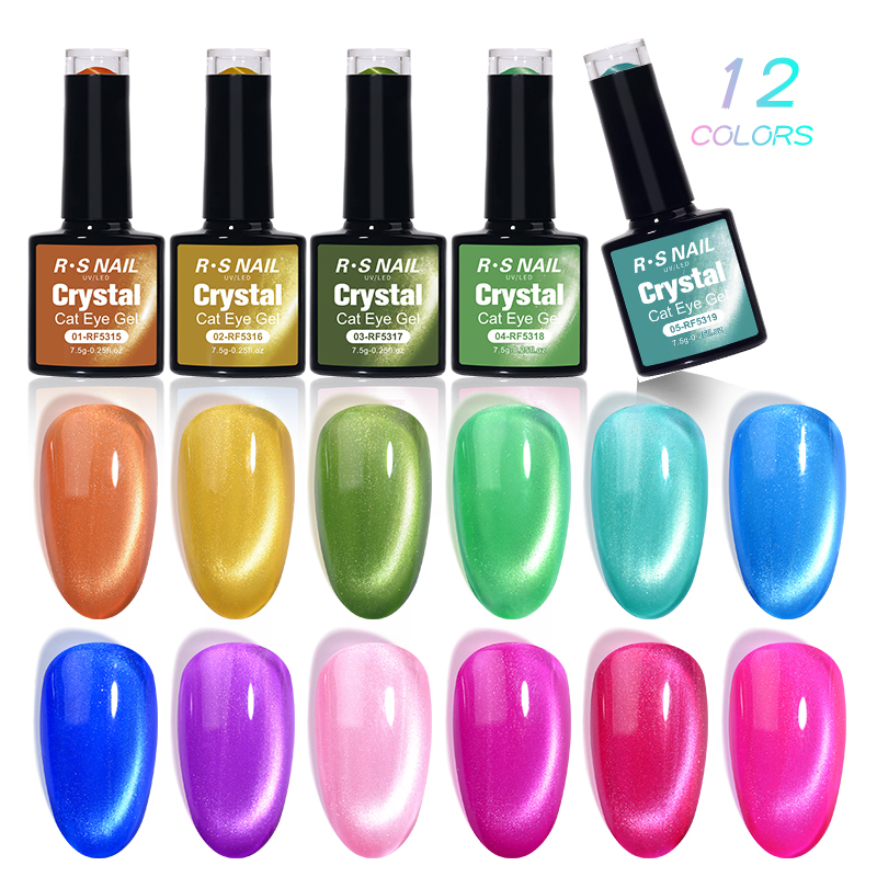 RS Nail 12 Colors Hema Free Crystal Cat Eye Gel Magic Three Step Gel Polish for Nail Gel Polish Art