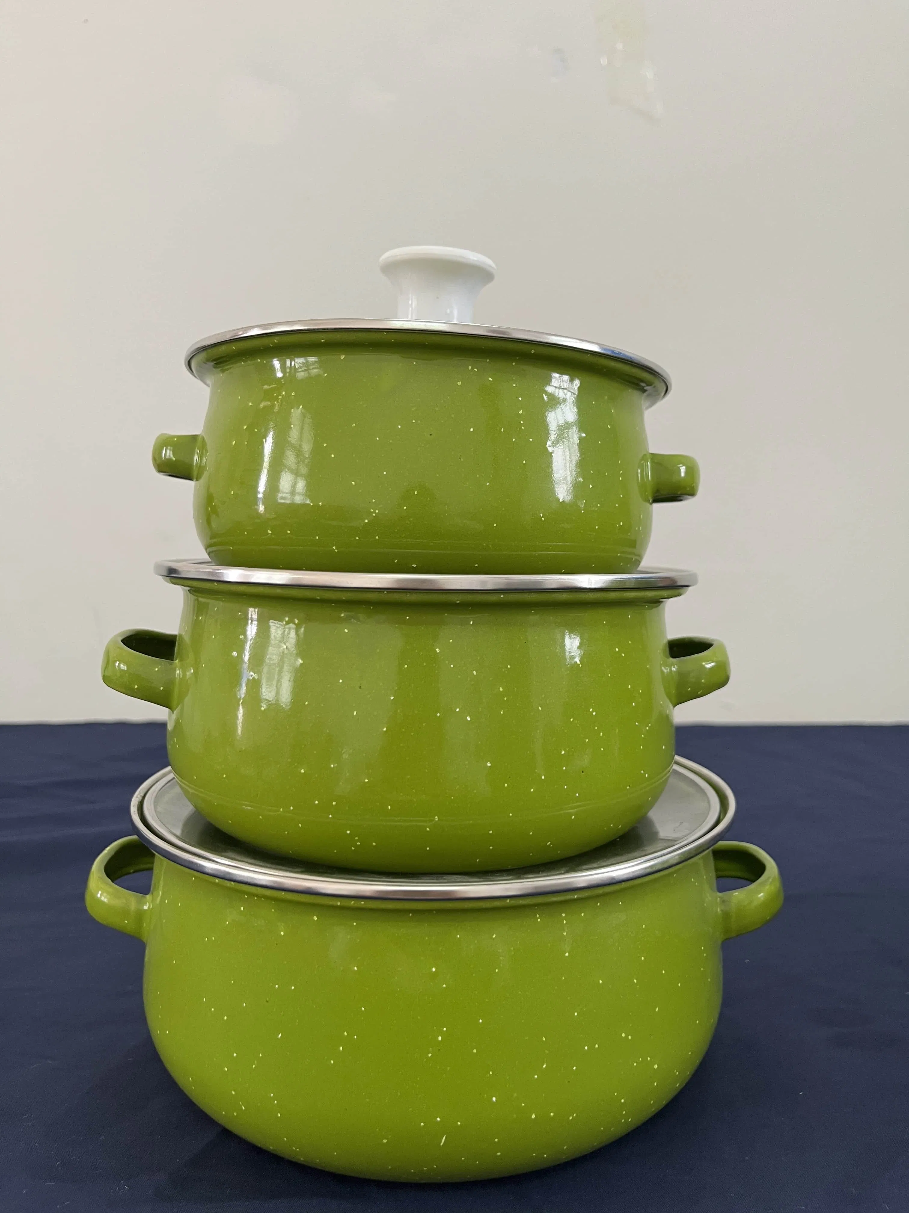 Internal and External Green Enamel Pot with White Spot Glass Lid Can Be Customized