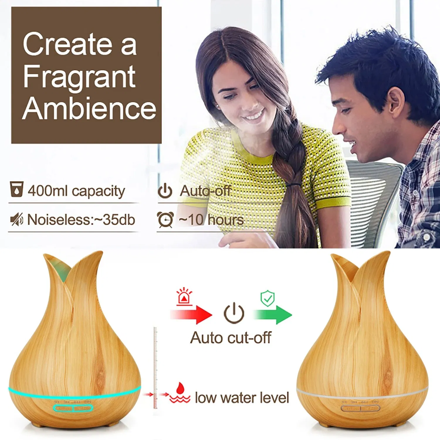 Home Ultrasonic Aroma Diffuser with Wood Grain and WiFi