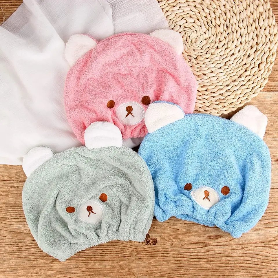 Adjustable Plush Weft Knitting Super Absorbent Soft Thickened Microfiber Dry Shower Cap