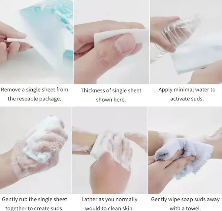 Online Sale Hospitals Hand-Sized Bed Bath Sponges Pre-Loaded with pH Neutral Hypoallergenic Soapy Disposable Presoaped Waterless Shower Washing No Rinse Sponge