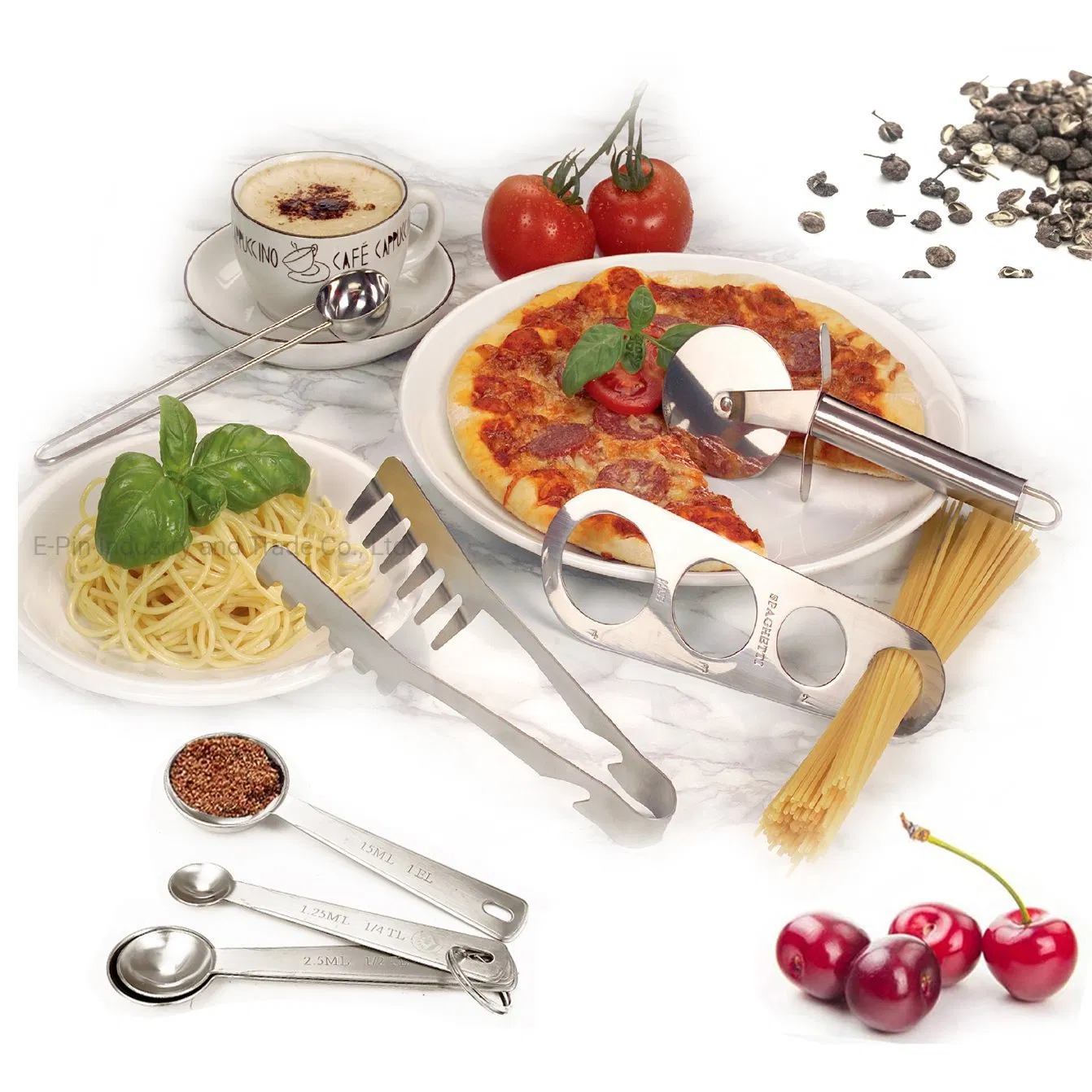 5PCS Pastry Utensil Set Include Pizza Cutter Spaghetti Tong Spaghetti Measurement