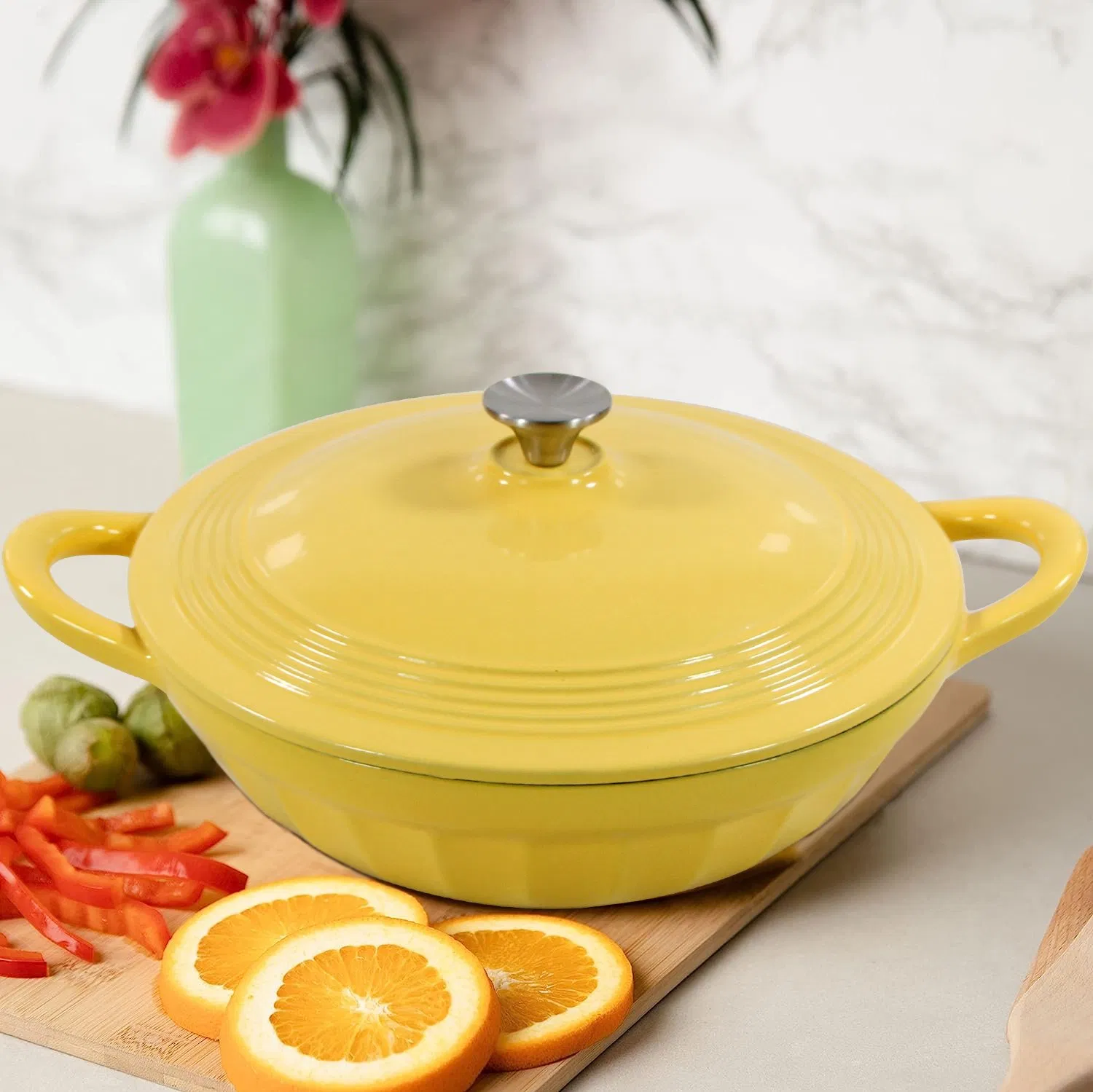 Чугунная эмалированная кастрюля-кокот 29 см Cookwin