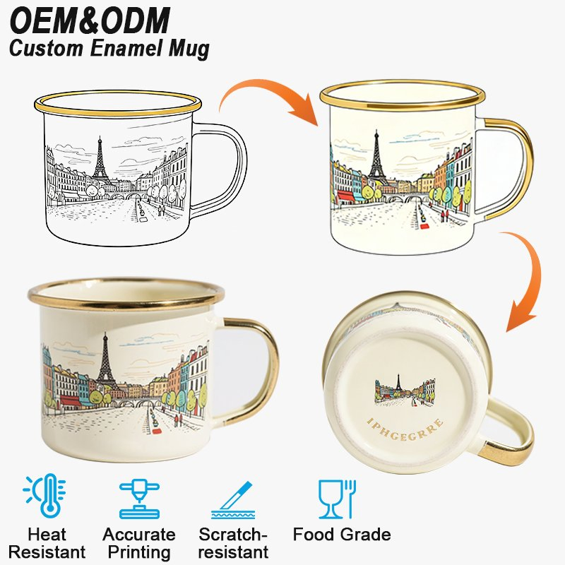 Factory Price Custom Print Enamel Mug for Outdoor Travel