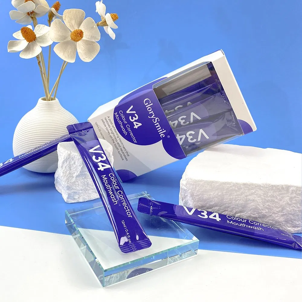 Oral Care 12ml V34 Mouthwash with 20 Pouches Inside Bright Smile Purple V34 Colour Corrector Mouthwash Private Logo