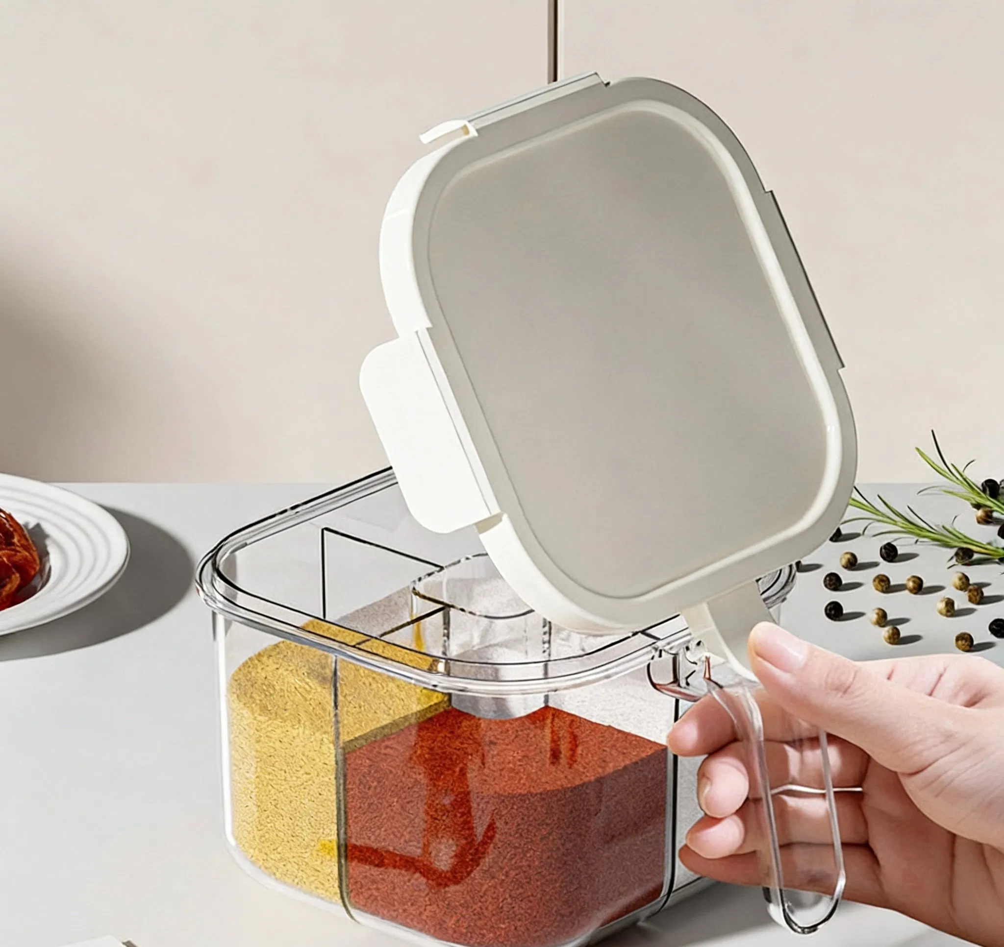Seasoning Box - Kitchen Use - Household Seasoning Bottle and Jar - Four-Section Large Capacity Salt Seasoning Jar Storage Box