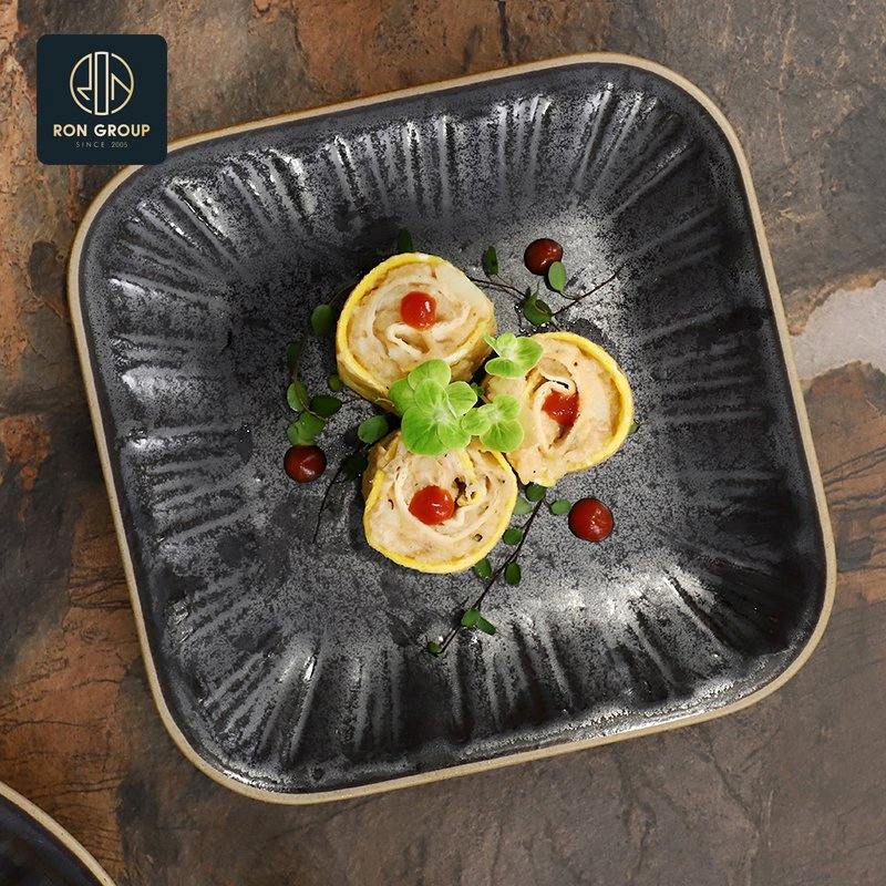 Minimalist Easy Cleaning Melamine Black Dinner Dessert Salad Catering Bowl Plate for Restaurant Hotel Tableware Dinnerware