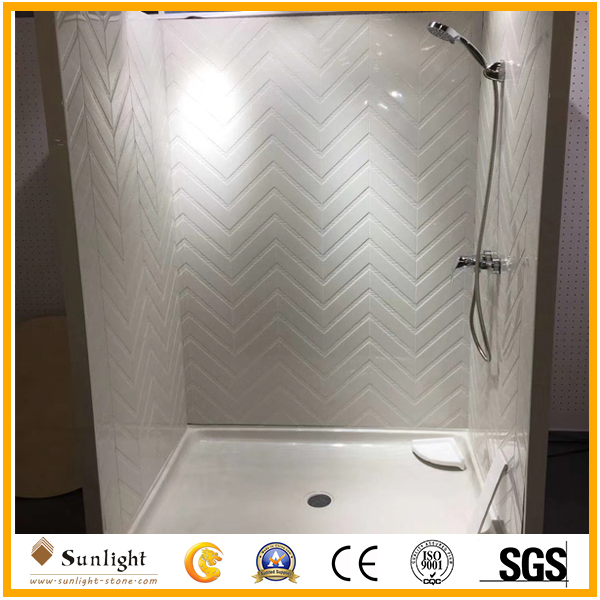 American Style Pure White Cultured Marble Tub/Shower Wall Surround for Hotel Bathroom