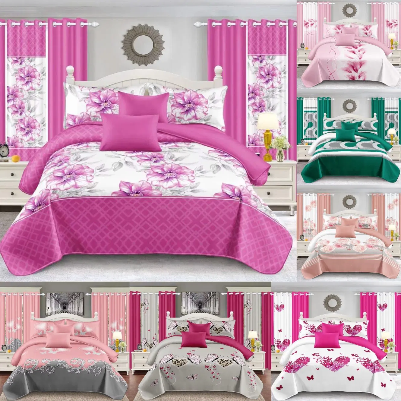 Factory Wholesale Plant Printing Polyester Cotton Bed Sheets Sabanas Pillowcase Colored Hotel 13 Piece Home Textile Quilted Bedspread Curtain Bedding Set