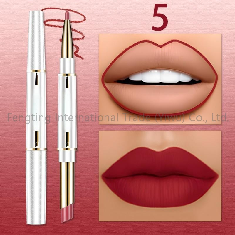 Custom 2 in 1 Lipstick Lip Liner Long Lasting Waterproof Matte for Women Korean Cosmetics Beauty Make up Fade Resistant Double-Head Lip Liner