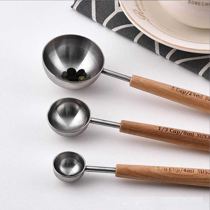 Wooden Handle Stainelss Steel Measuring Spoon