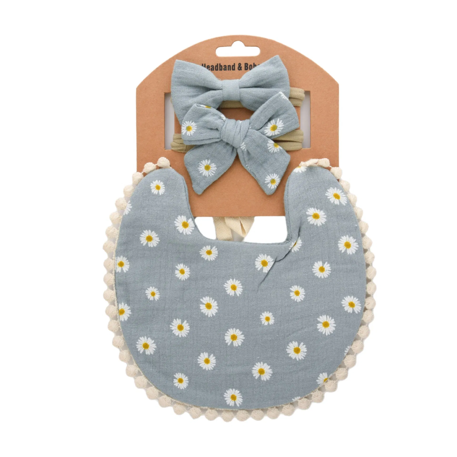 Baby Bibs for Boy & Girl Muslin Baby Drool Bibs for Baby Essential Soft Cotton & Cute Print Baby Feeding Bib with Bow Headband