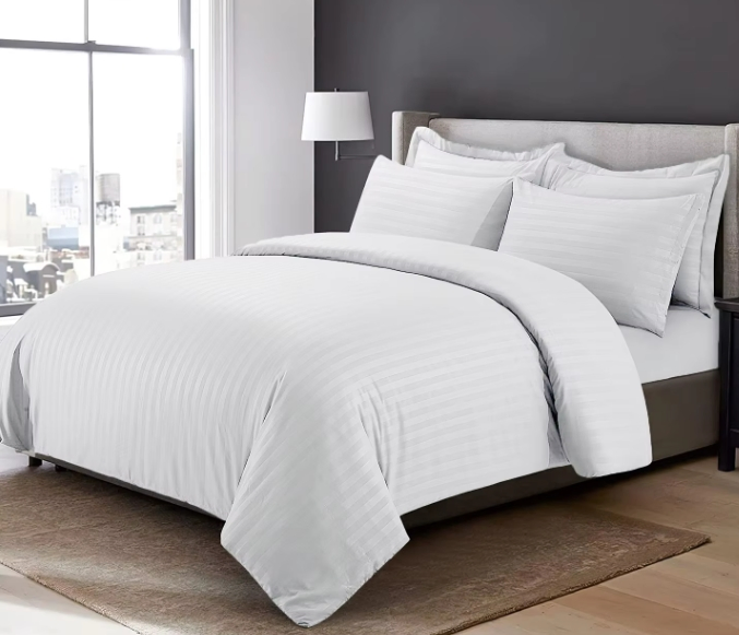 100% Cotton White Bed Linen 3cm Striped Hotel Bedding Set