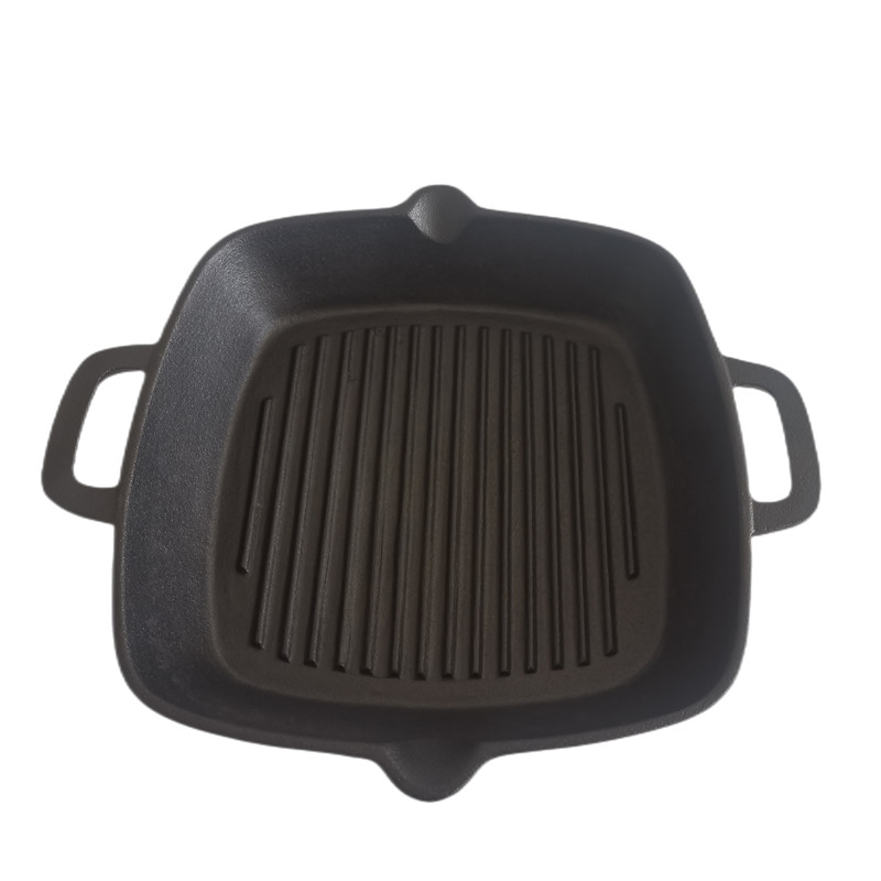 Hot Selling High Quality Square Cast Iron Cookware Frying Pan Grill Pan Skillet with Two Metal Handles