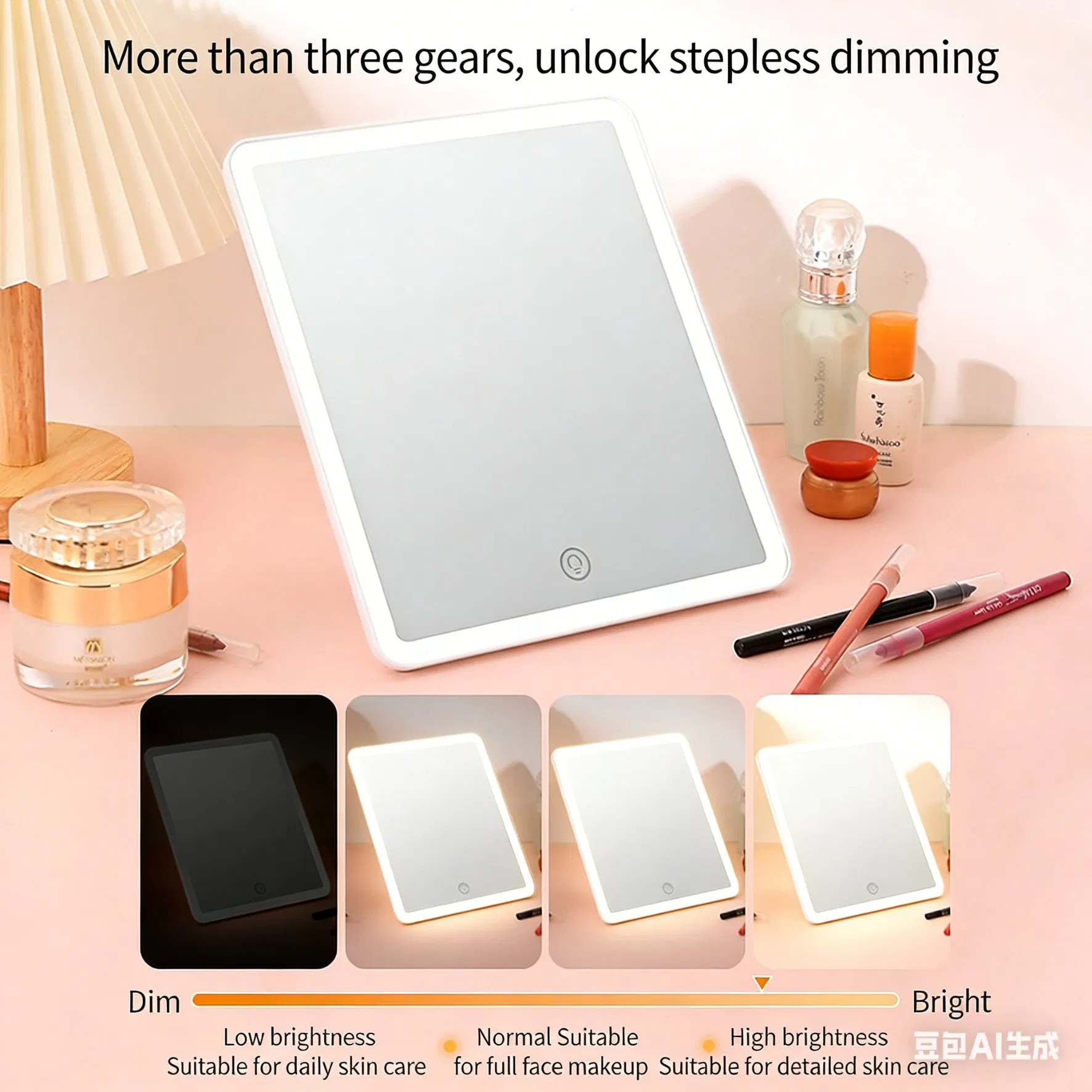9.5" Portable LED Makeup Mirror with 3-Color Dimmable Light