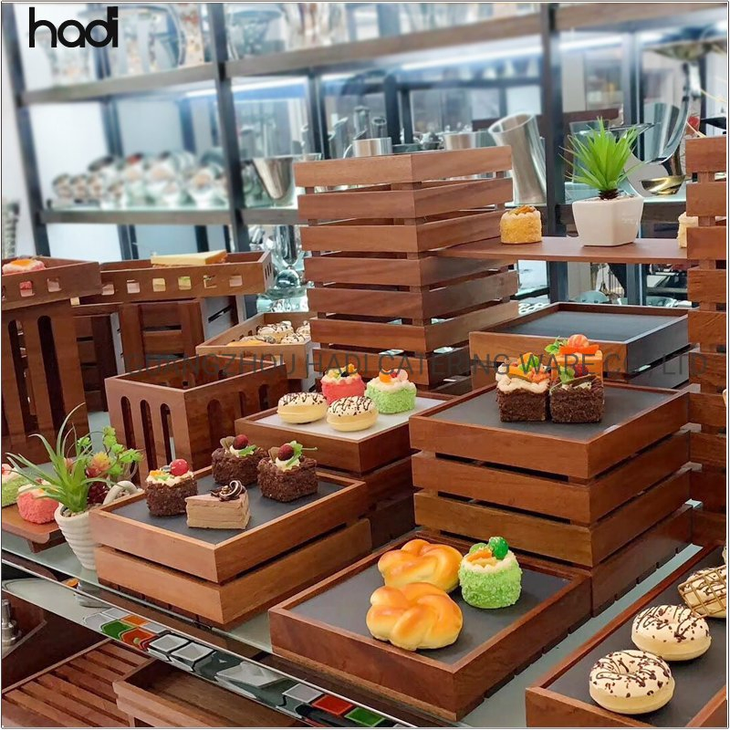 Hadi Catering Supplies for Restaurants Rectangular Wooden Display Riser Table Buffet High Risers Sapele Wooden Elevation for Buffet