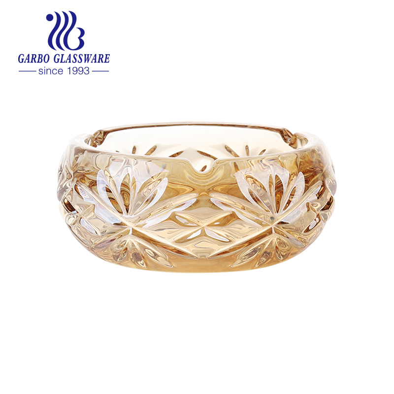 Promotion Gift High End Decorative 6 Inch Electroplate Golden Custom Glass Cigar Ashtray