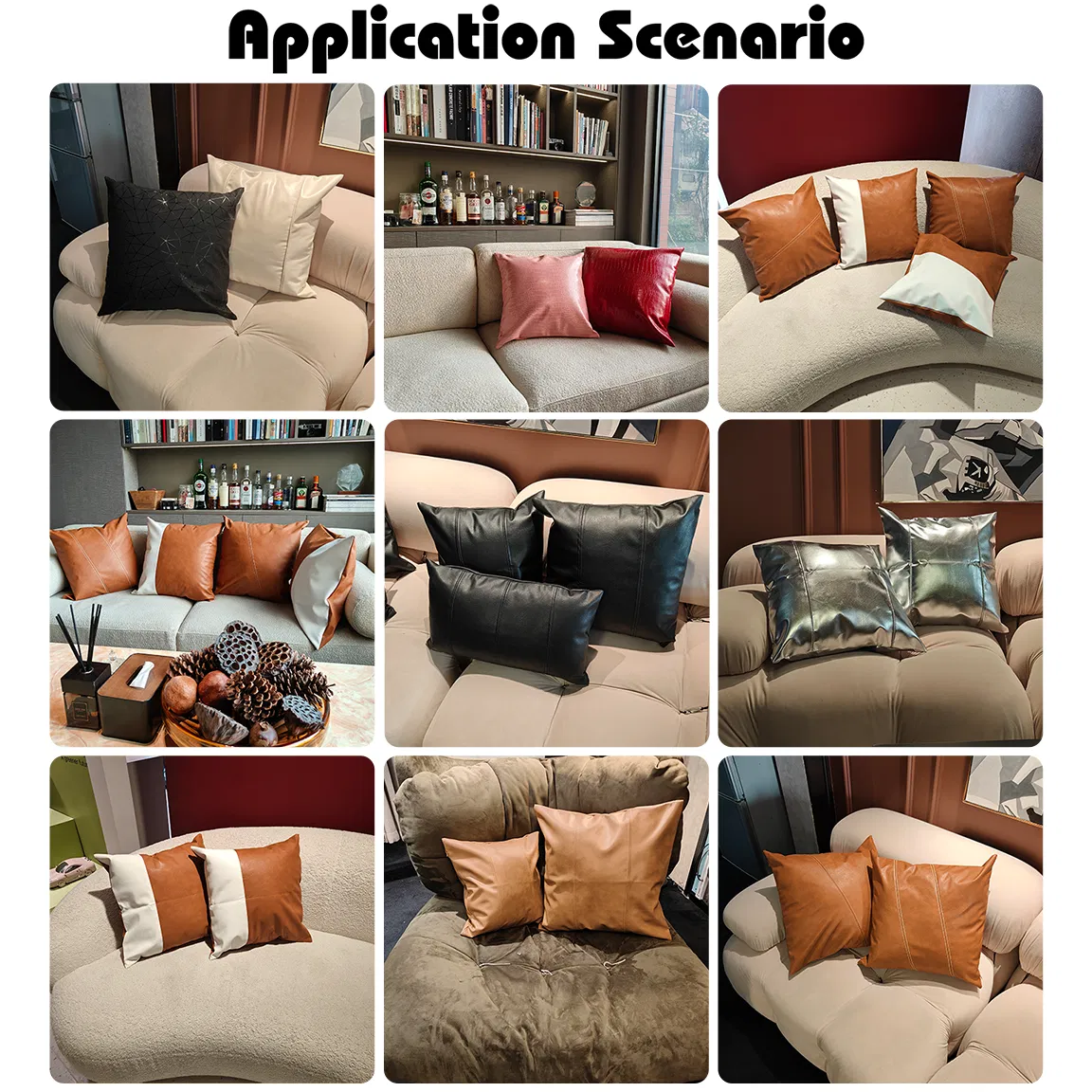 18 Inch Luxury Artificial PVC Leather Throw Pillow Case for Hotel, Wholesale Decorative Sofa Square Cushion Cover for Home