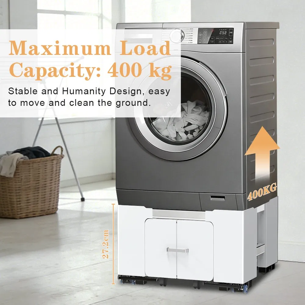 Compact Washing Machine Base with Storage Drawer for Washer and Dryer Pair