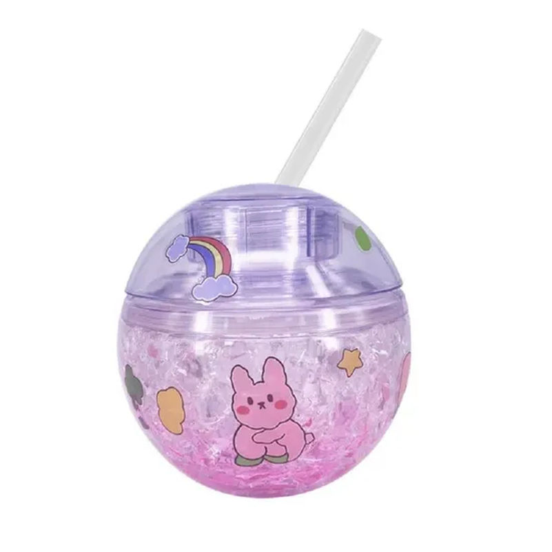 Round Shape Drinking Cup with Straw Reusable Spherical Plastic Bottle Tg013_1